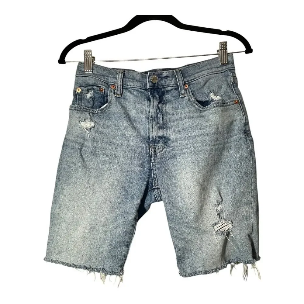 GAP Bermuda Shorts High Rise Jorts Size 26 or 2P Petite Distressed Stretchy
